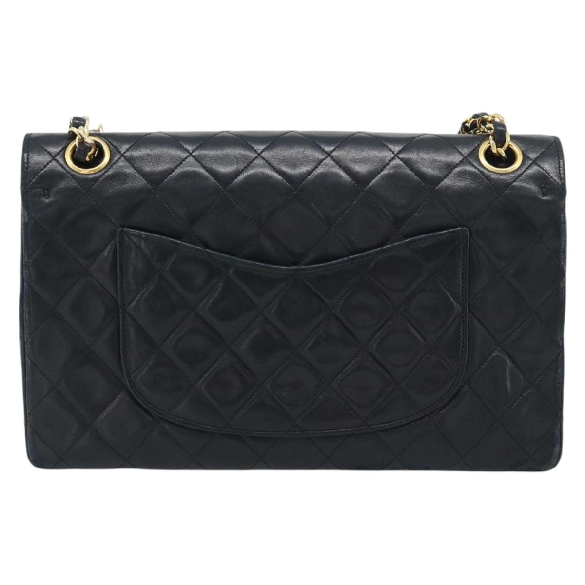 CHANEL Chain Matelasse 25 Shoulder Bag Lamb Skin Black Gold CC Auth 195247V
