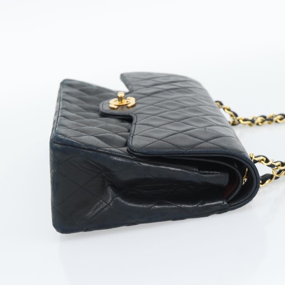 CHANEL Chain Matelasse 25 Shoulder Bag Lamb Skin Black Gold CC Auth 195247V