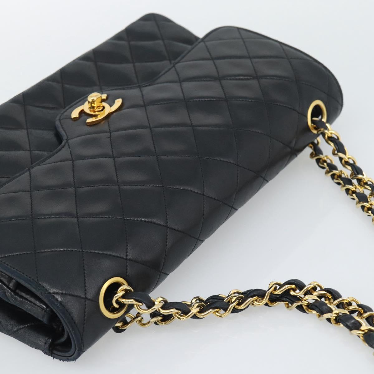 CHANEL Chain Matelasse 25 Shoulder Bag Lamb Skin Black Gold CC Auth 195247V