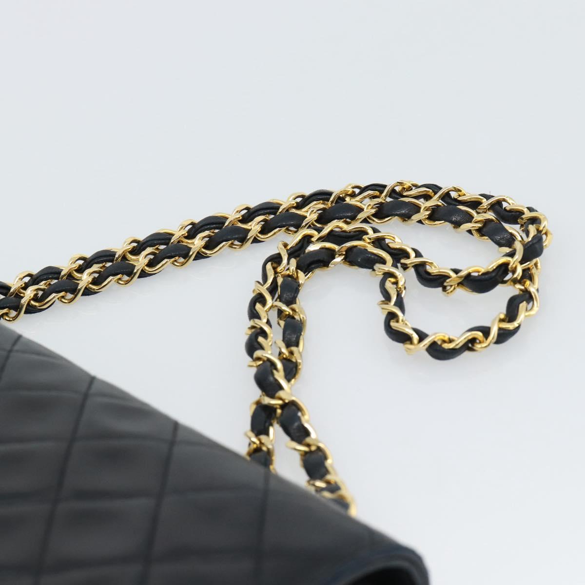 CHANEL Chain Matelasse 25 Shoulder Bag Lamb Skin Black Gold CC Auth 195247V