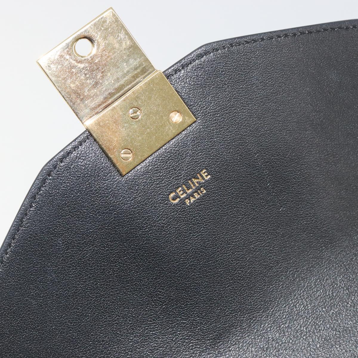 CELINE Christian Marclay Chain Shoulder Bag Leather White Gold Tone Auth 195249M