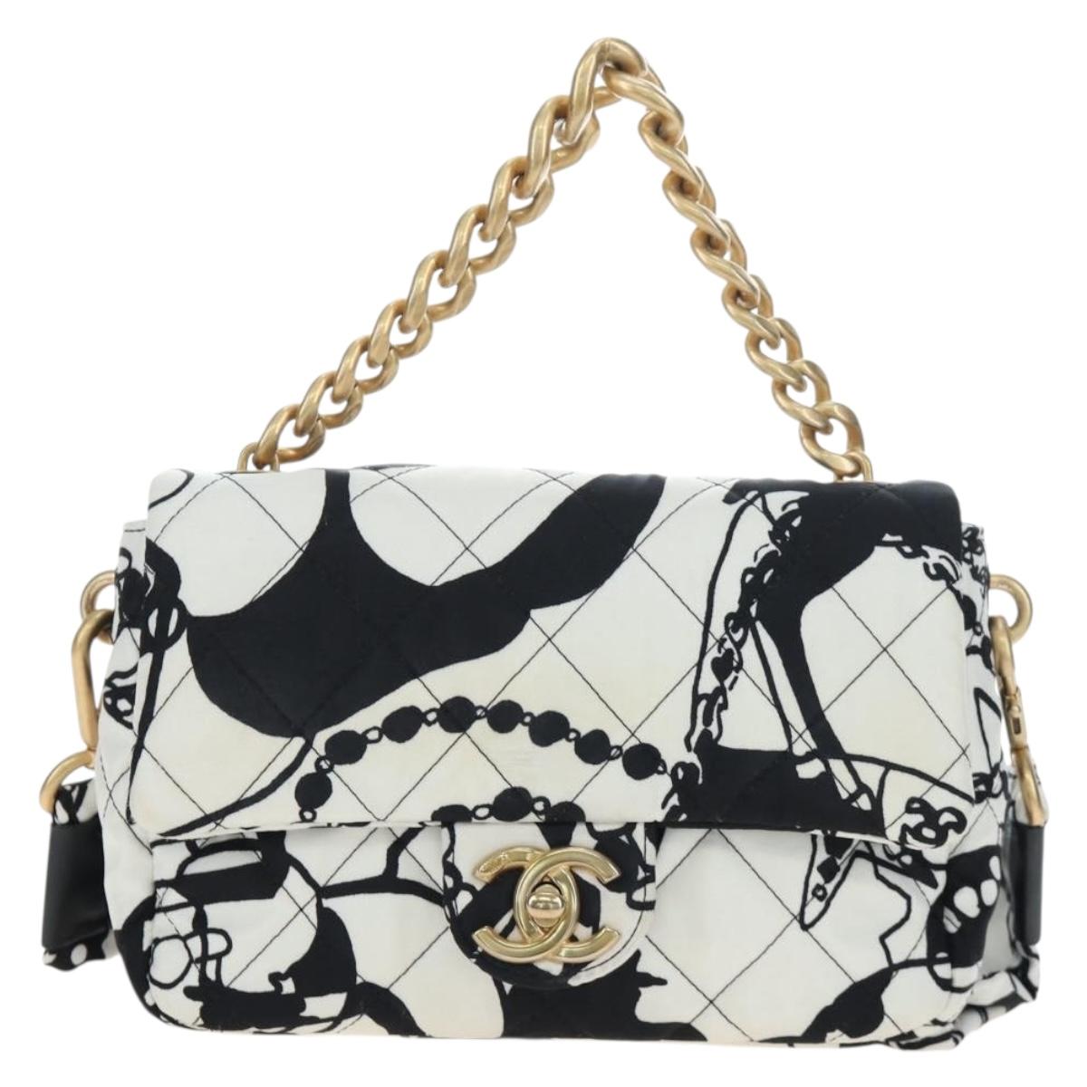 CHANEL Matelasse Chain Shoulder Bag Satin 2way White Gold CC Auth 195250M