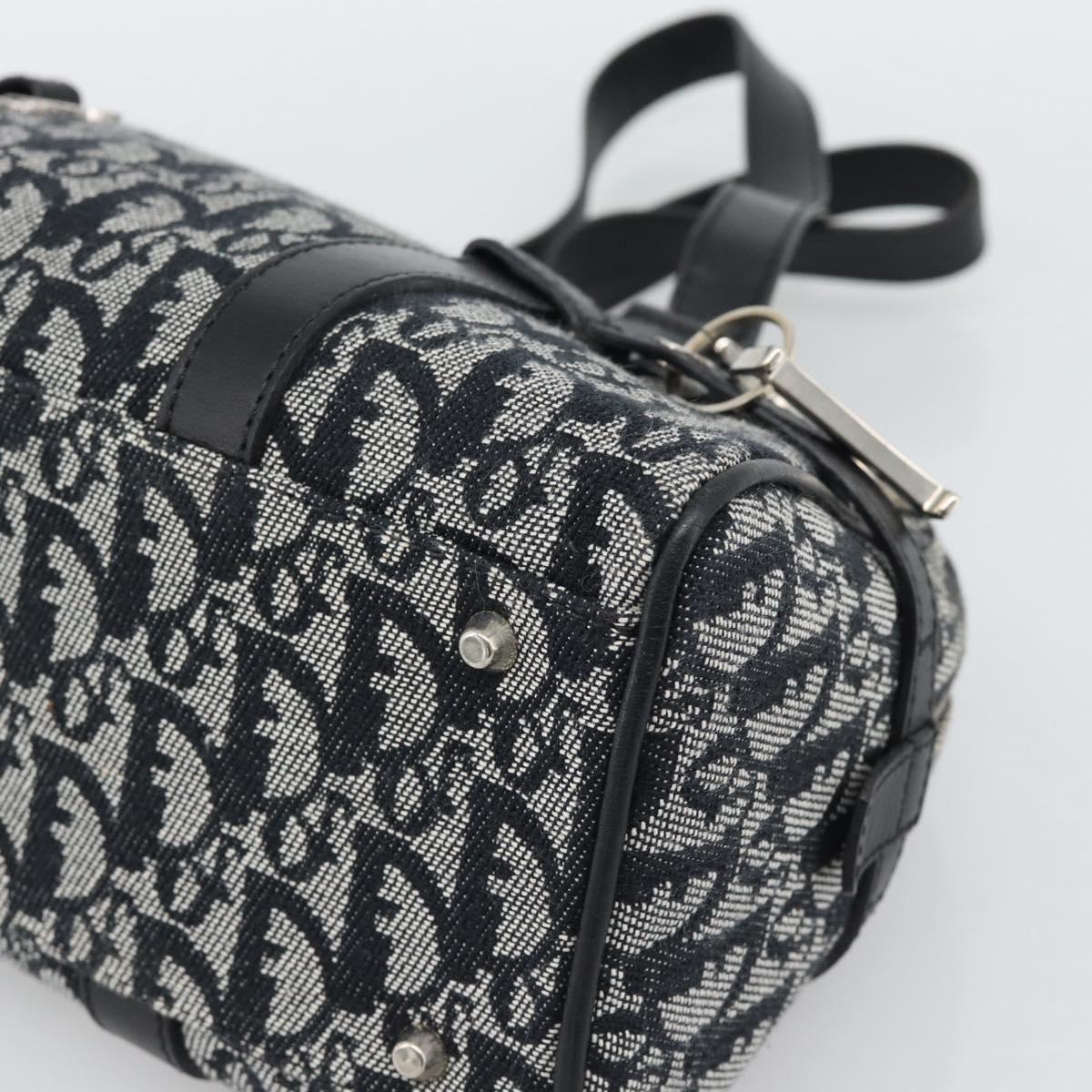 Christian Dior Trotter Canvas Boston Bag Black Silver Auth 195251V