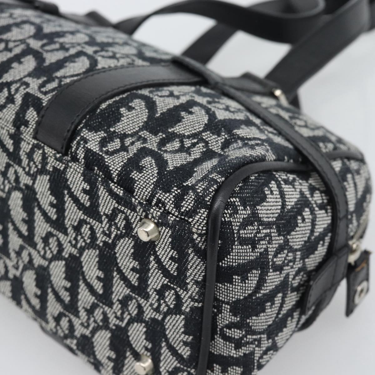 Christian Dior Trotter Canvas Boston Bag Black Silver Auth 195251V