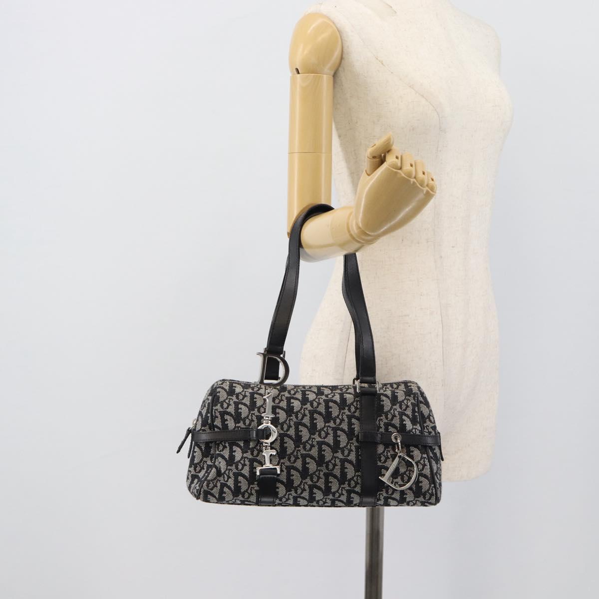Christian Dior Trotter Canvas Boston Bag Black Silver Auth 195251V