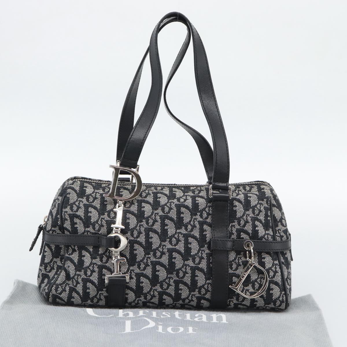 Christian Dior Trotter Canvas Boston Bag Black Silver Auth 195251V