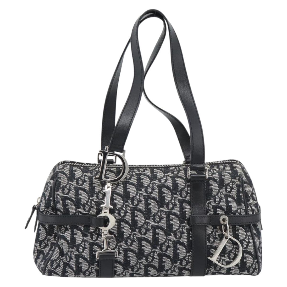 Christian Dior Trotter Canvas Boston Bag Black Silver Auth 195251V