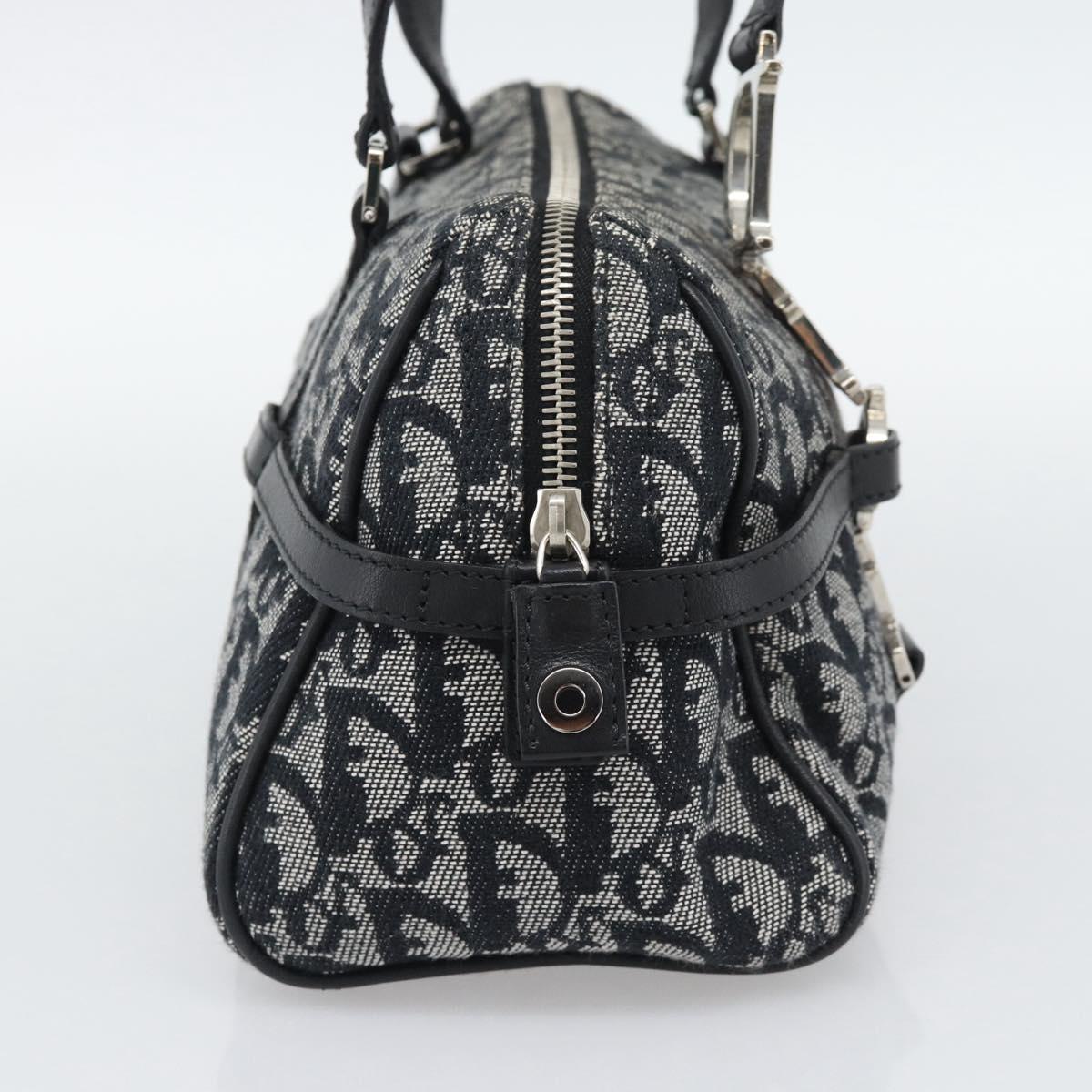 Christian Dior Trotter Canvas Boston Bag Black Silver Auth 195251V