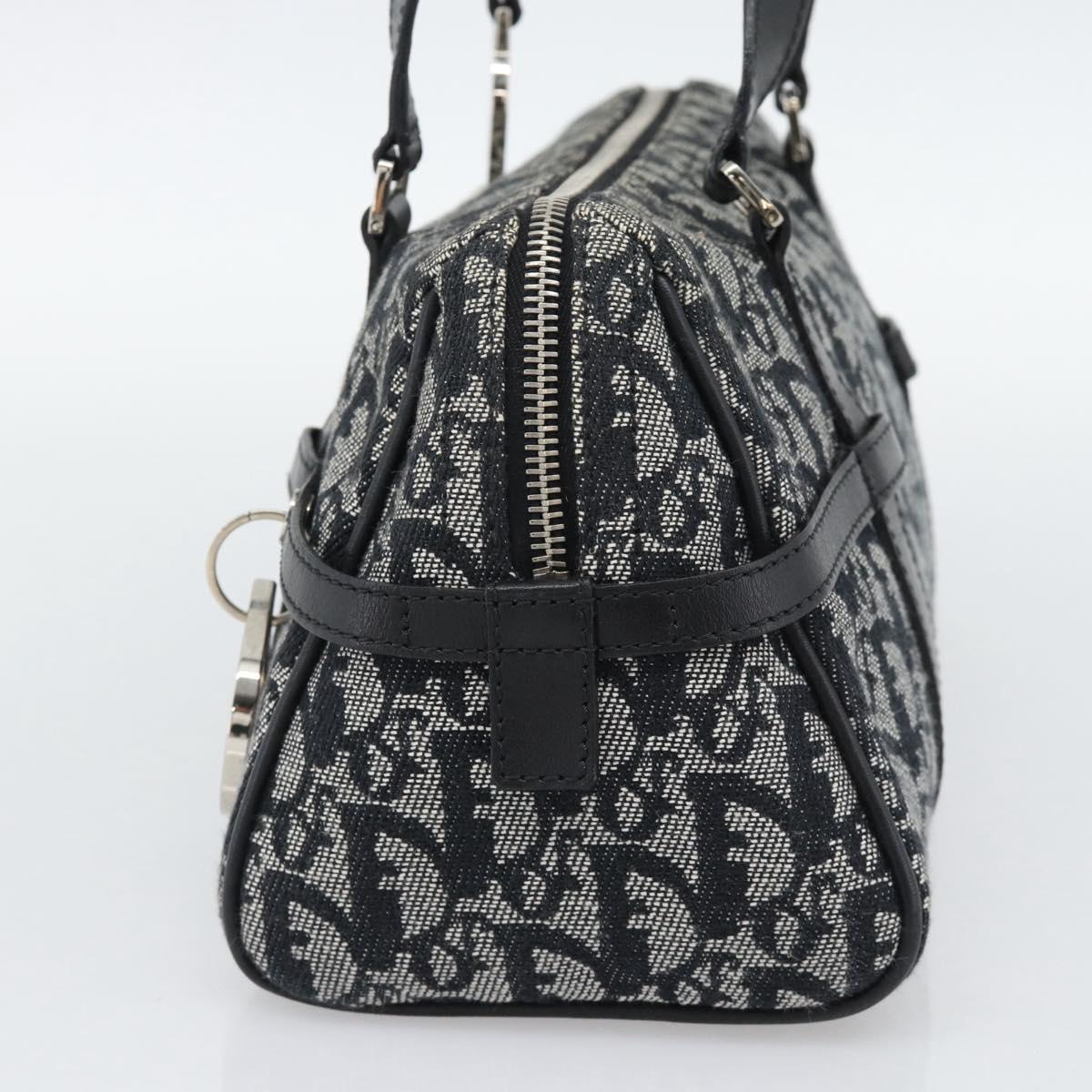 Christian Dior Trotter Canvas Boston Bag Black Silver Auth 195251V