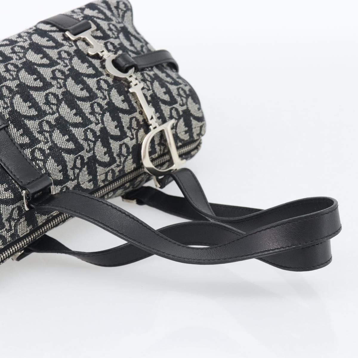 Christian Dior Trotter Canvas Boston Bag Black Silver Auth 195251V