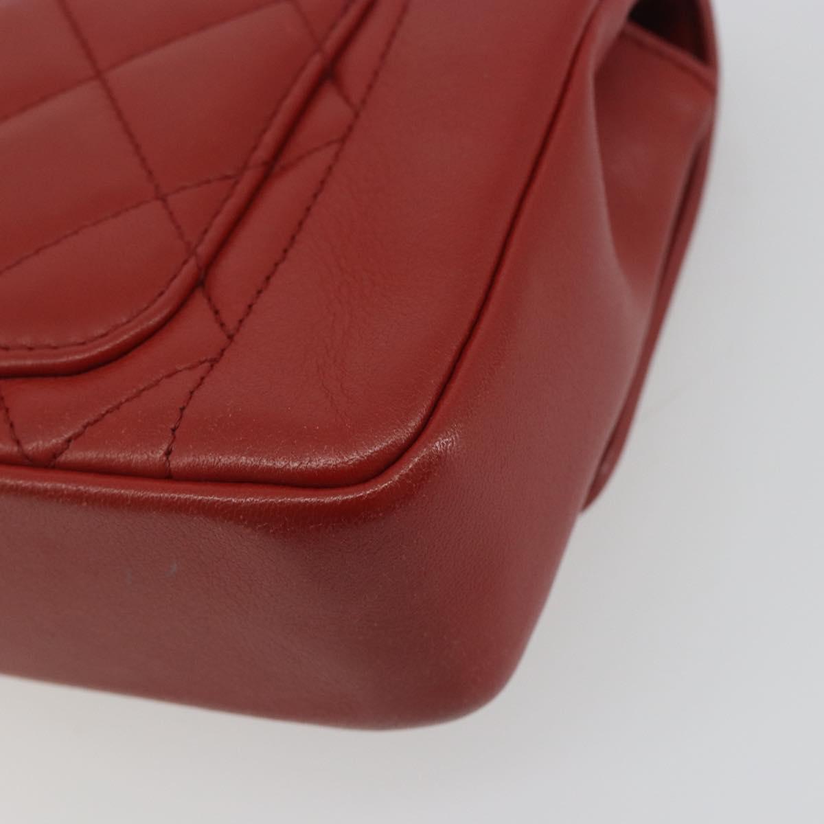 CHANEL Matelasse Chain Shoulder Bag Lamb Skin Red Gold Tone CC Auth 195253SM