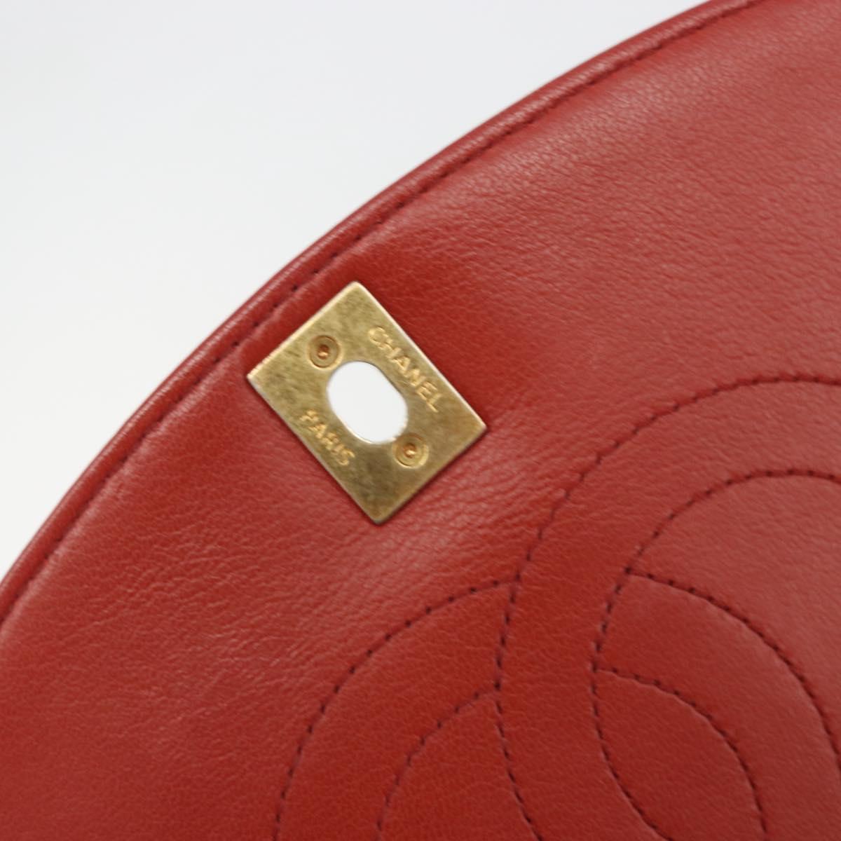 CHANEL Matelasse Chain Shoulder Bag Lamb Skin Red Gold Tone CC Auth 195253SM