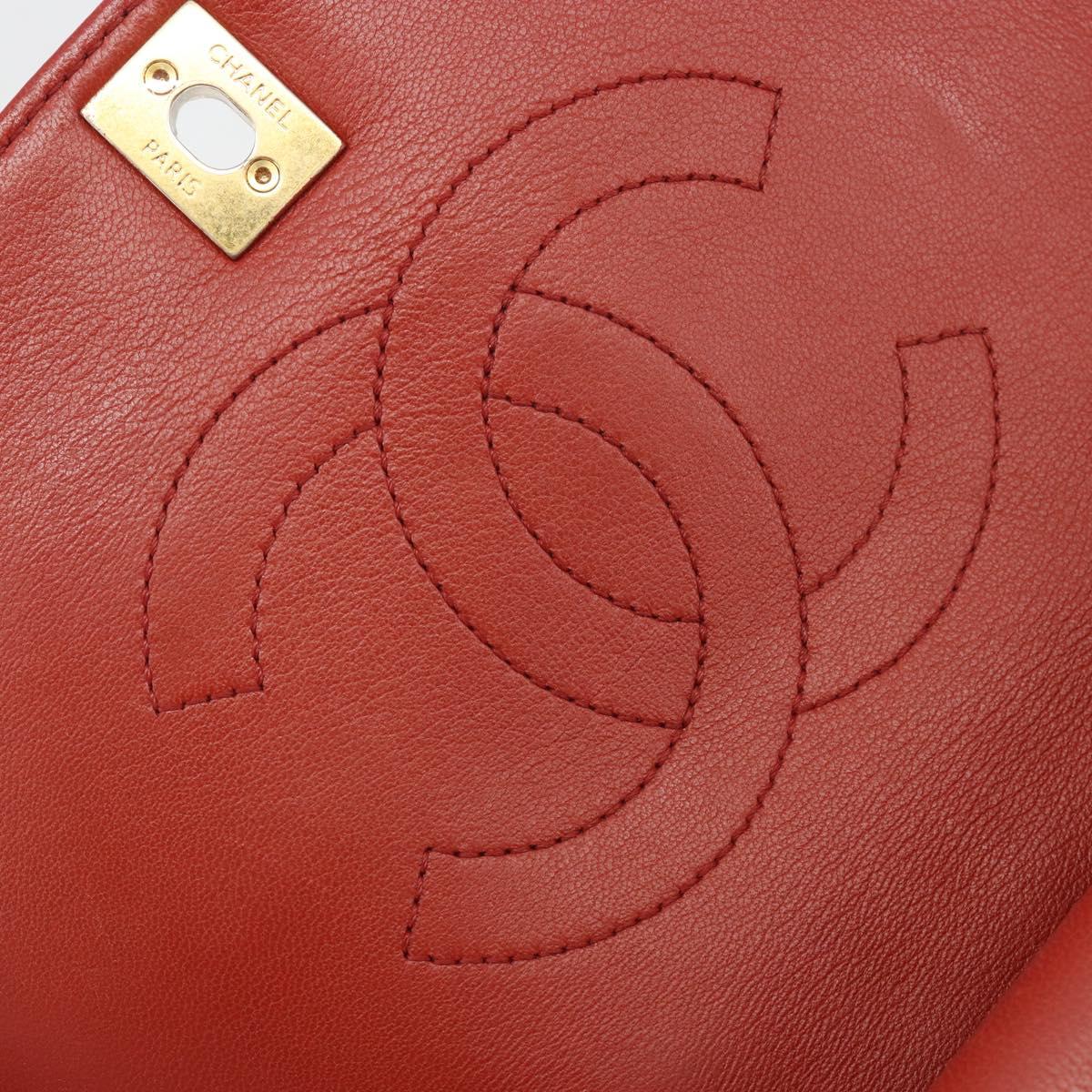 CHANEL Matelasse Chain Shoulder Bag Lamb Skin Red Gold Tone CC Auth 195253SM