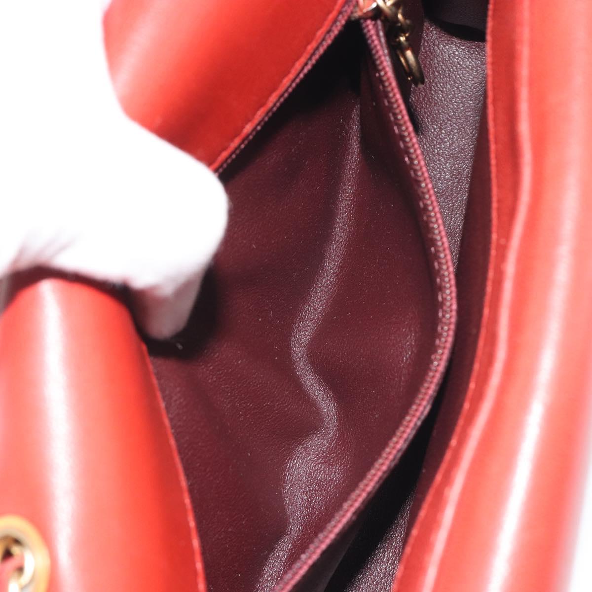 CHANEL Matelasse Chain Shoulder Bag Lamb Skin Red Gold Tone CC Auth 195253SM