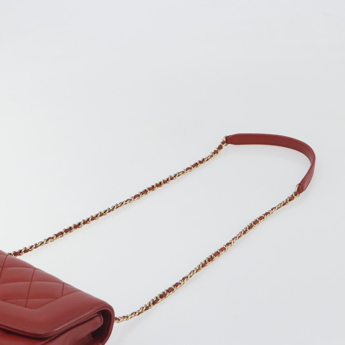 CHANEL Matelasse Chain Shoulder Bag Lamb Skin Red Gold Tone CC Auth 195253SM