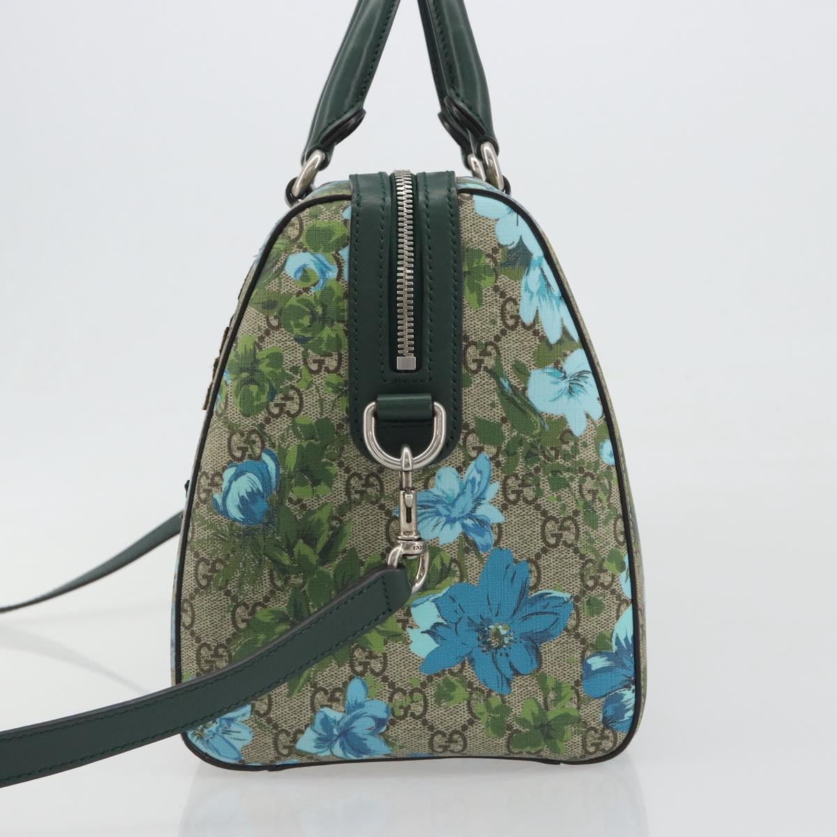 GUCCI GG Supreme Boston Bag PVC Leather 2way Green Silver 409527 Auth 195254SAM