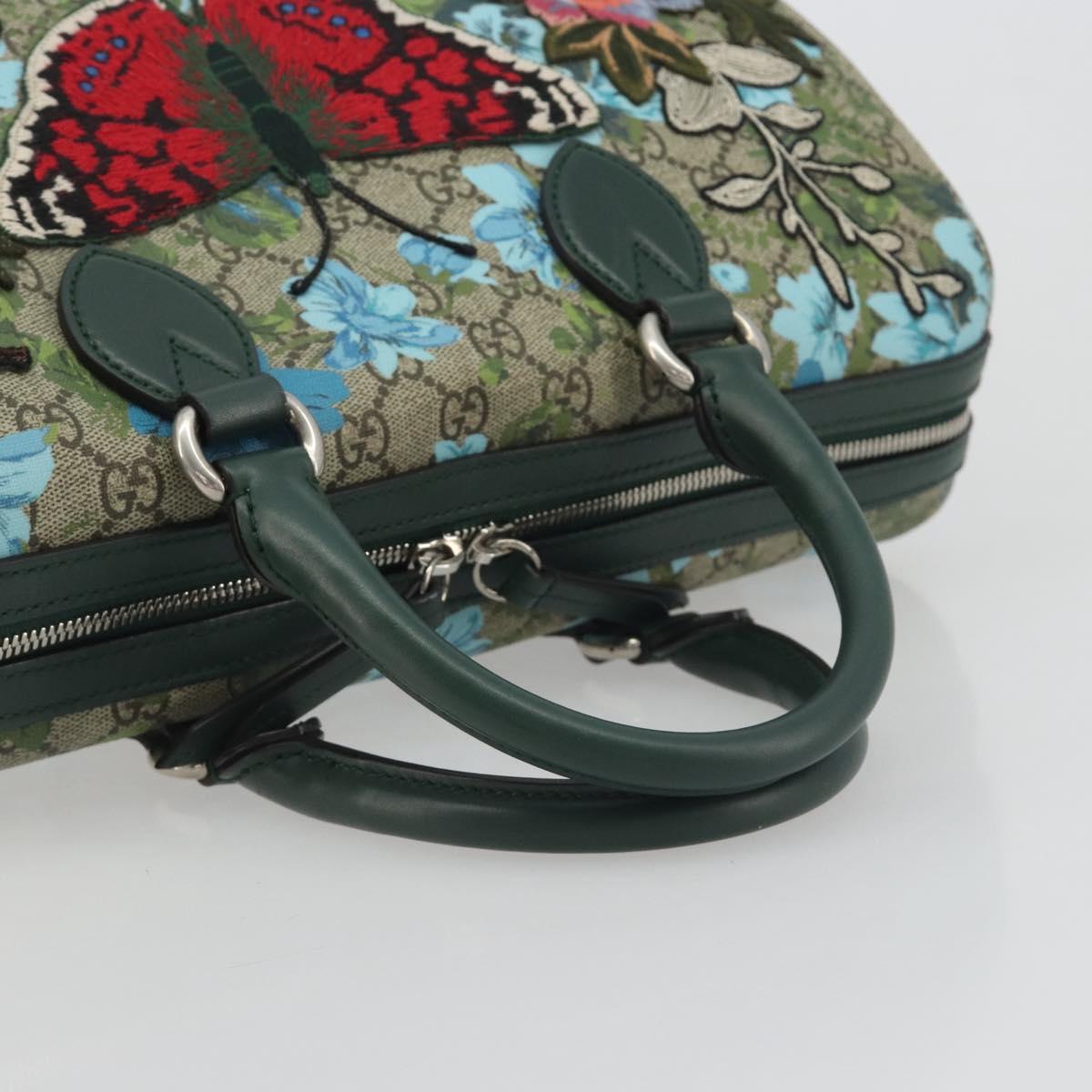 GUCCI GG Supreme Boston Bag PVC Leather 2way Green Silver 409527 Auth 195254SAM