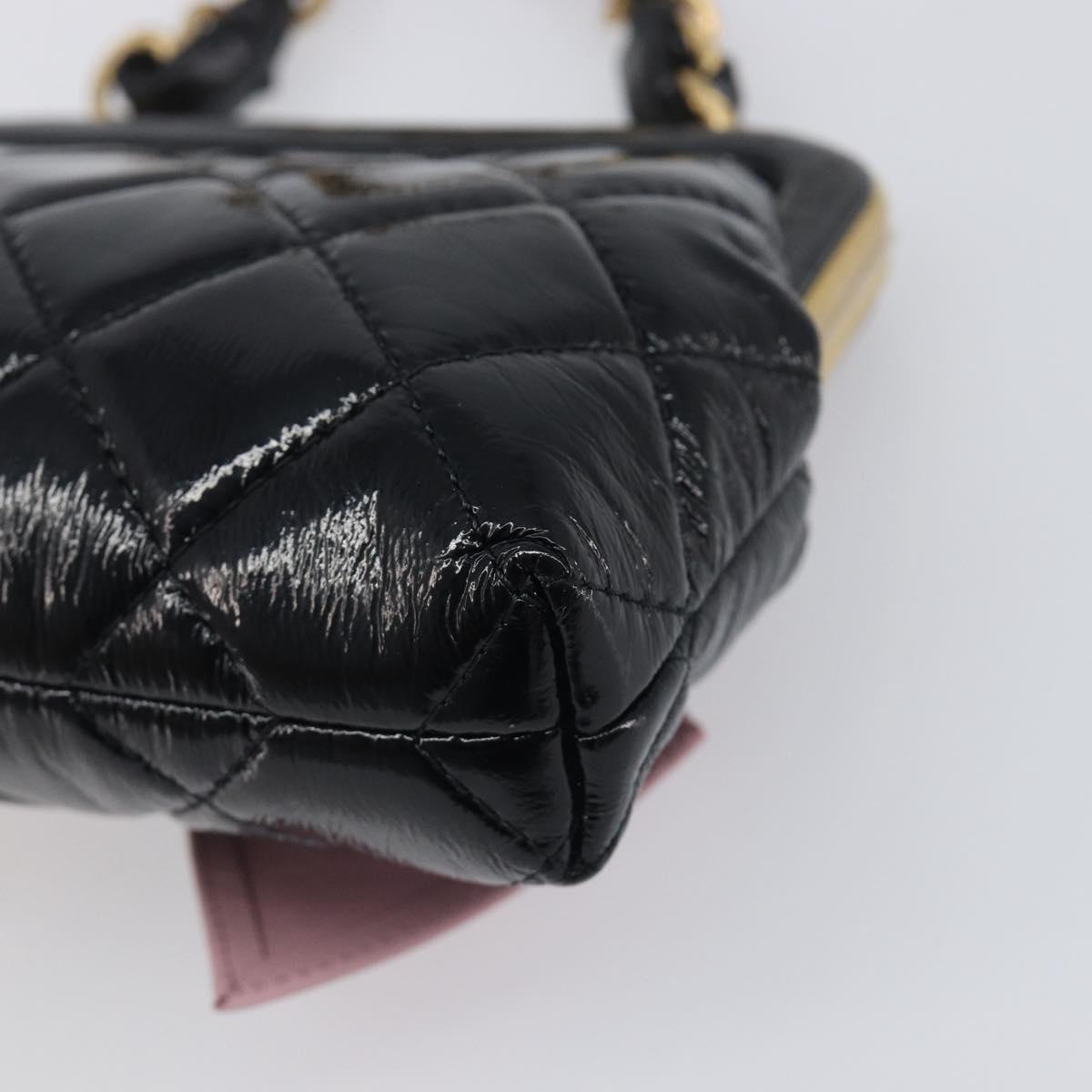 CHANEL Chain Matelasse Shoulder Bag Patent leather Black Gold CC Auth 195256M
