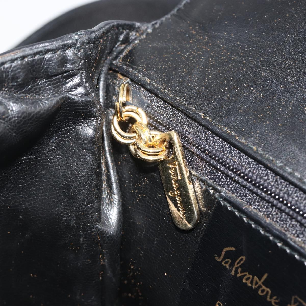 Salvatore Ferragamo Shoulder Bag Leather Black Gold Auth 195262