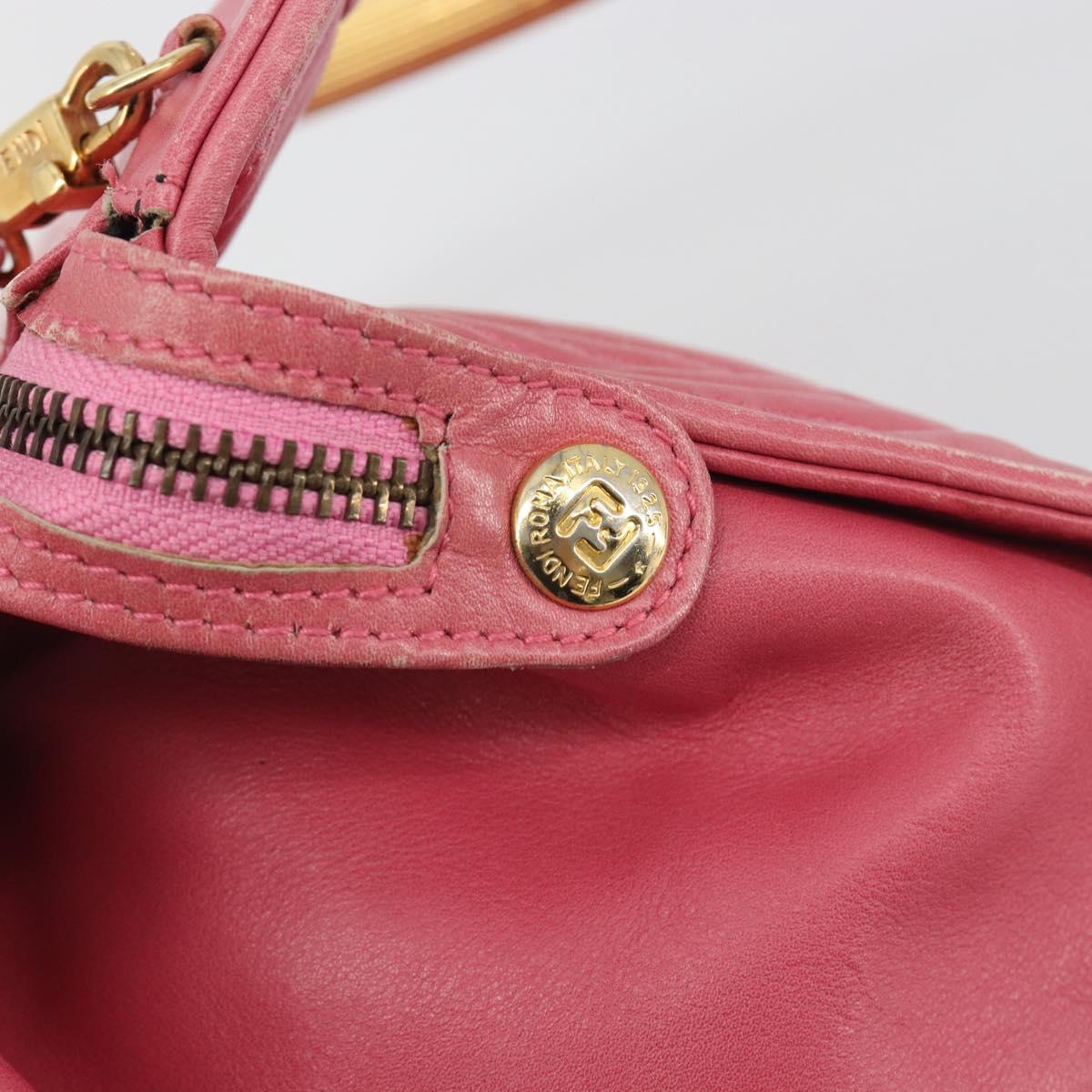 FENDI Macaroni Hand Bag Leather 2way Pink Gold Auth 195263