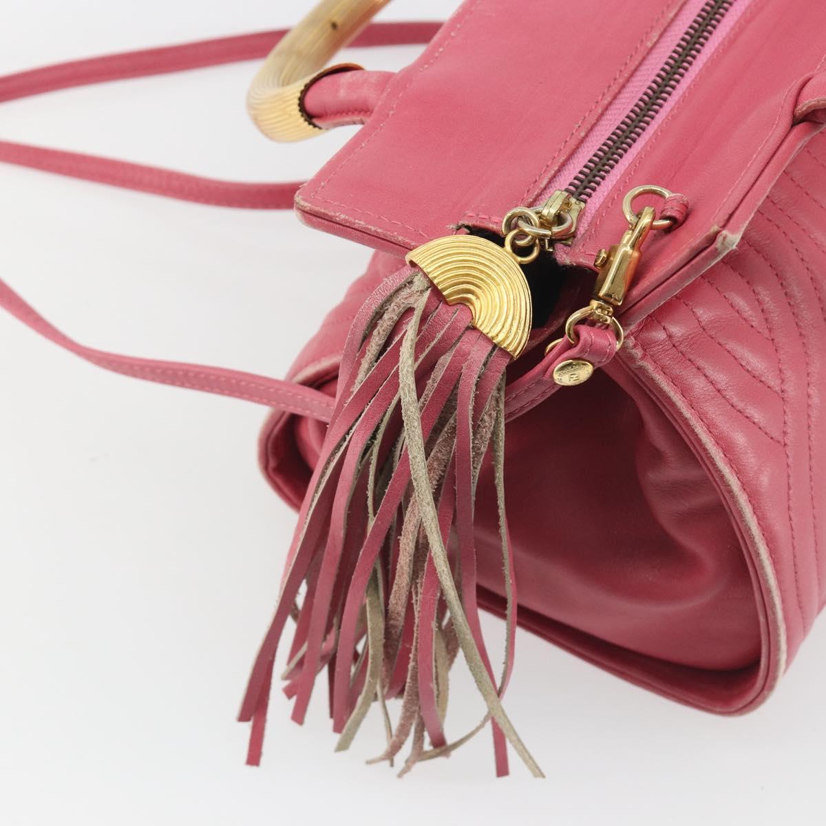 FENDI Macaroni Hand Bag Leather 2way Pink Gold Auth 195263