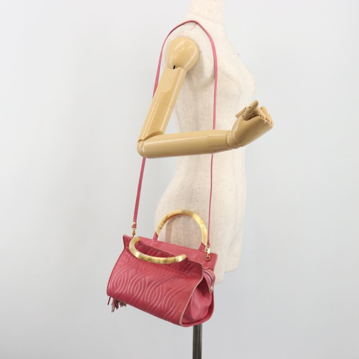 FENDI Macaroni Hand Bag Leather 2way Pink Gold Auth 195263