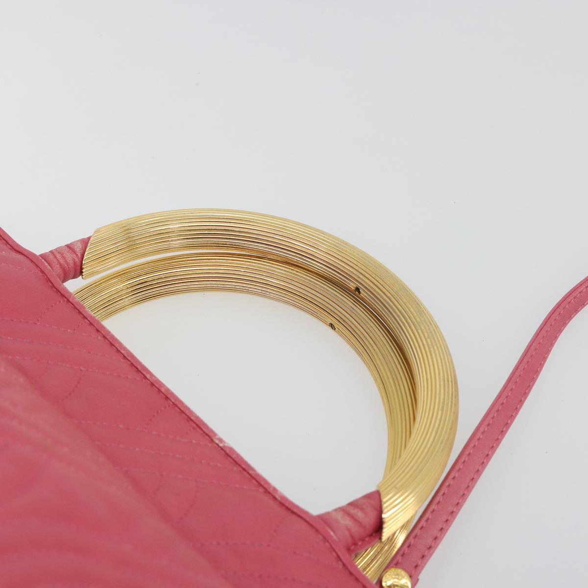 FENDI Macaroni Hand Bag Leather 2way Pink Gold Auth 195263