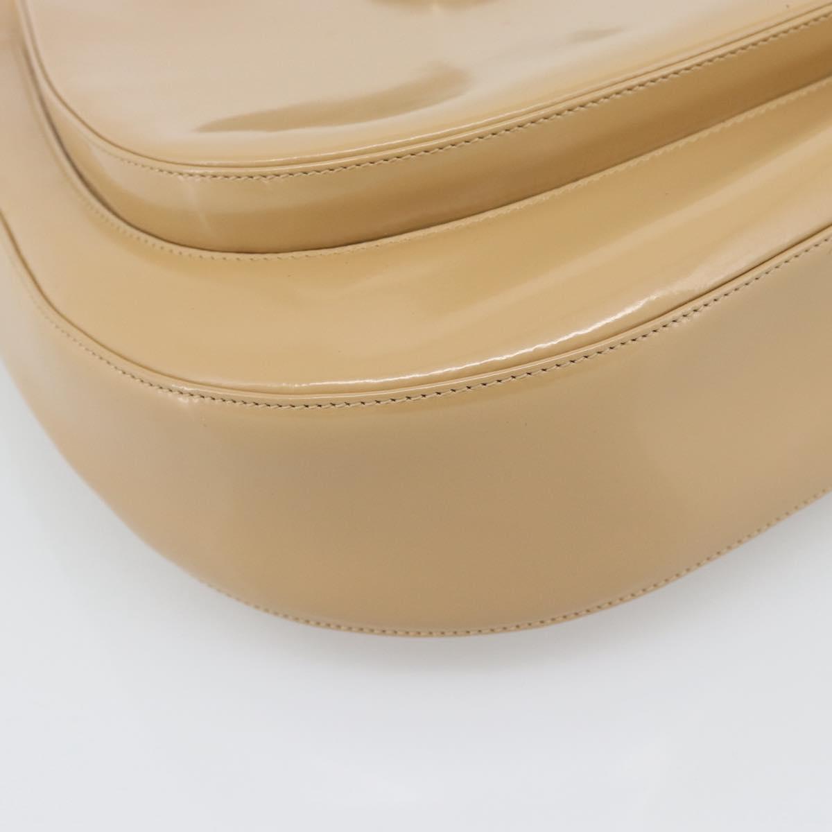 Salvatore Ferragamo Gancini Shoulder Bag Patent Leather Beige Silver Auth 195268