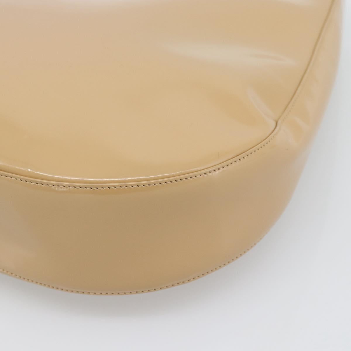 Salvatore Ferragamo Gancini Shoulder Bag Patent Leather Beige Silver Auth 195268