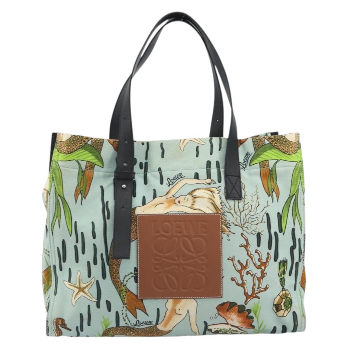 LOEWE Tote Bag Canvas Paula's Ibiza Collaboration Light Blue Silver Auth 195281A