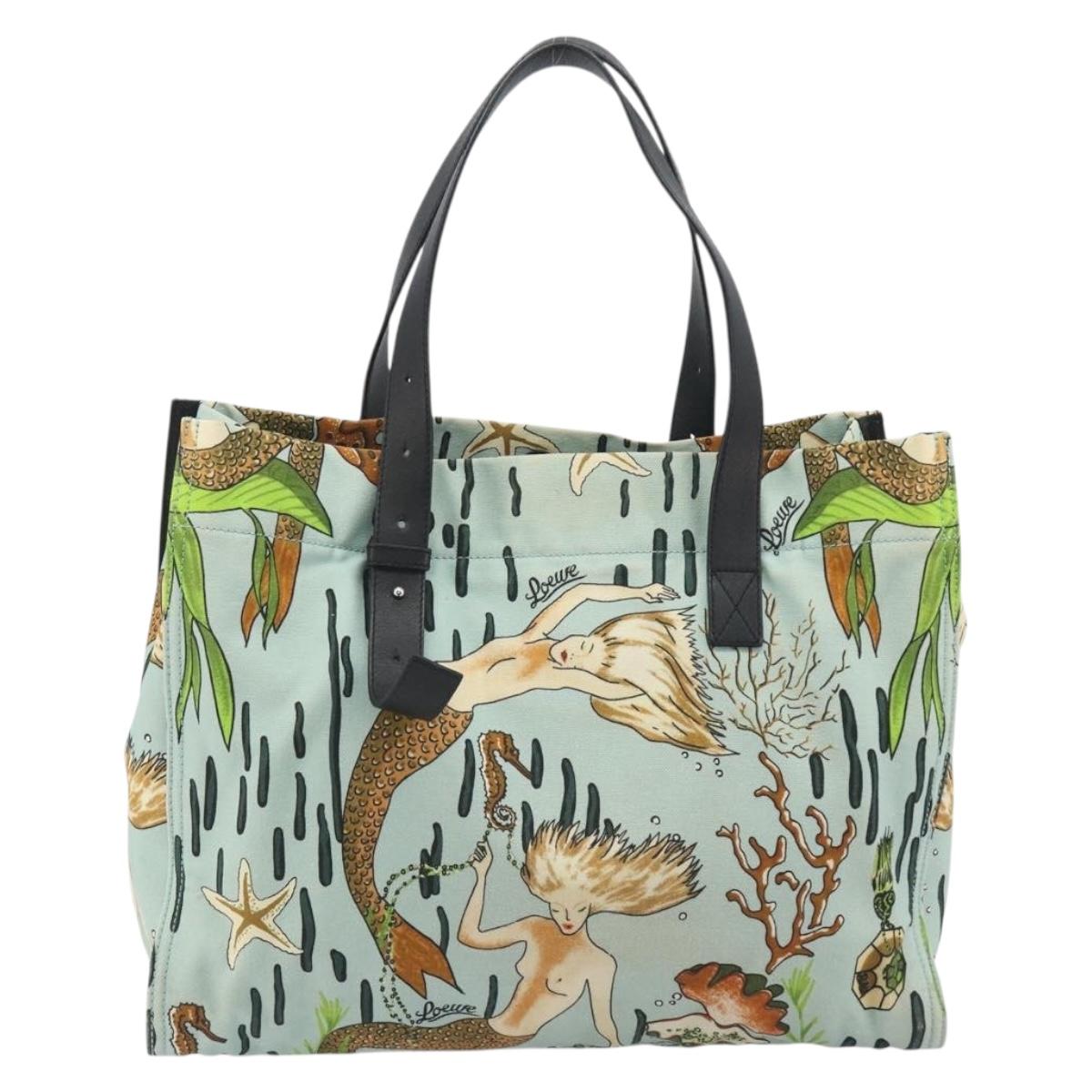 LOEWE Tote Bag Canvas Paula's Ibiza Collaboration Light Blue Silver Auth 195281A