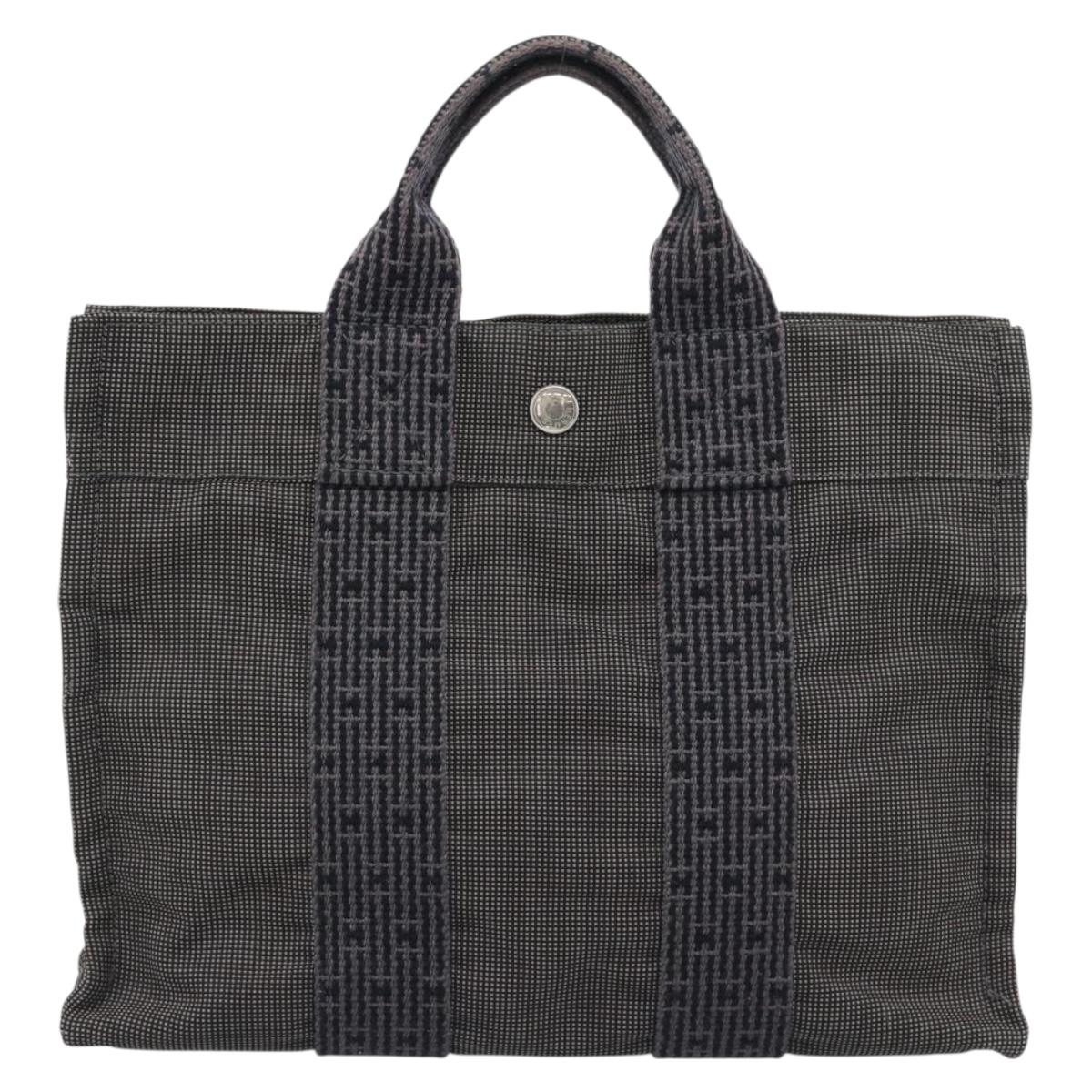 HERMES Her LinePM Hand Bag Canvas Gray Silver Auth 195282A