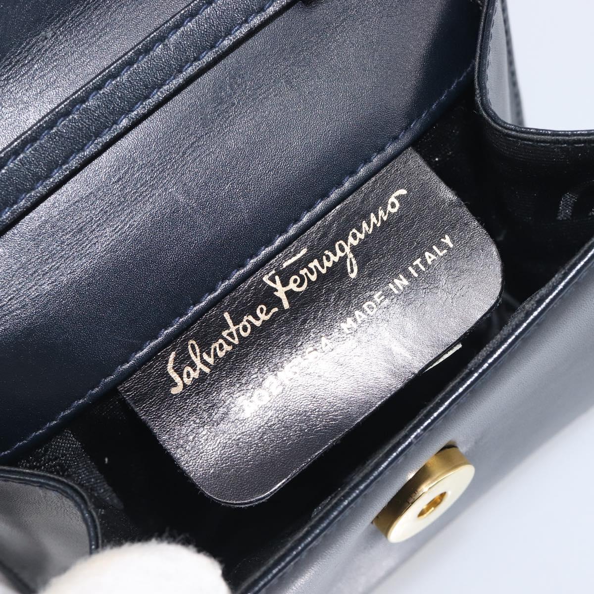 Salvatore Ferragamo Vala Shoulder Bag Canvas Navy Gold Auth 195283