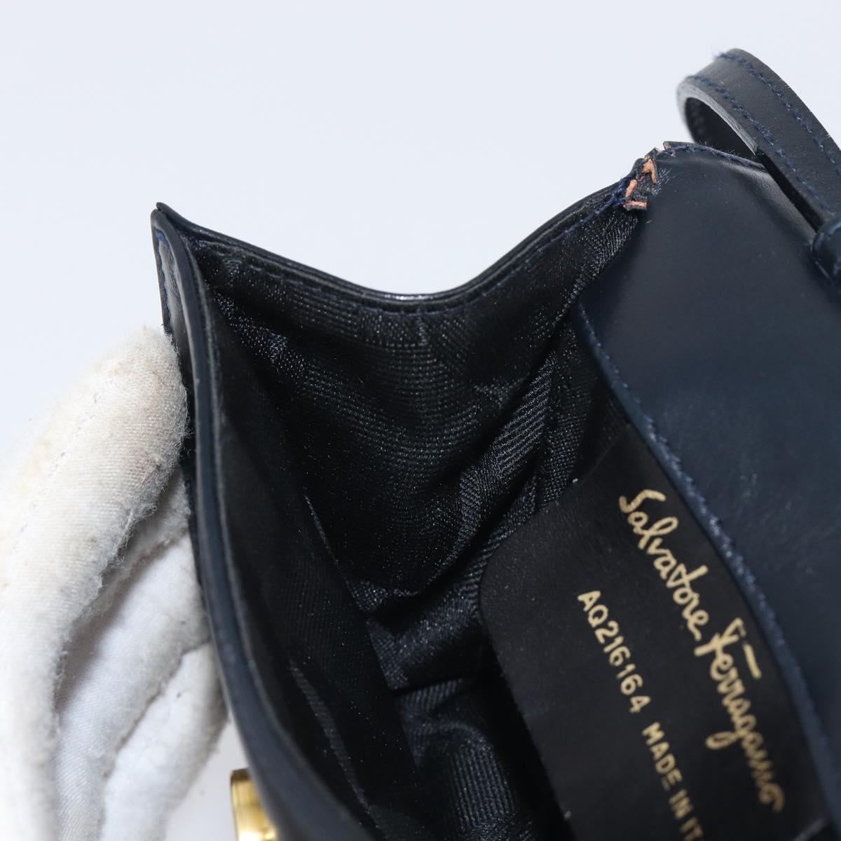 Salvatore Ferragamo Vala Shoulder Bag Canvas Navy Gold Auth 195283