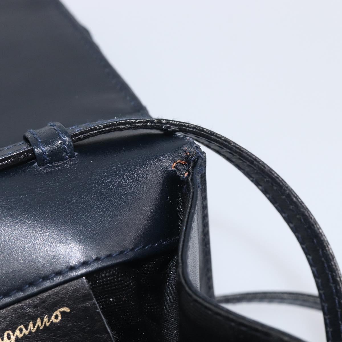 Salvatore Ferragamo Vala Shoulder Bag Canvas Navy Gold Auth 195283