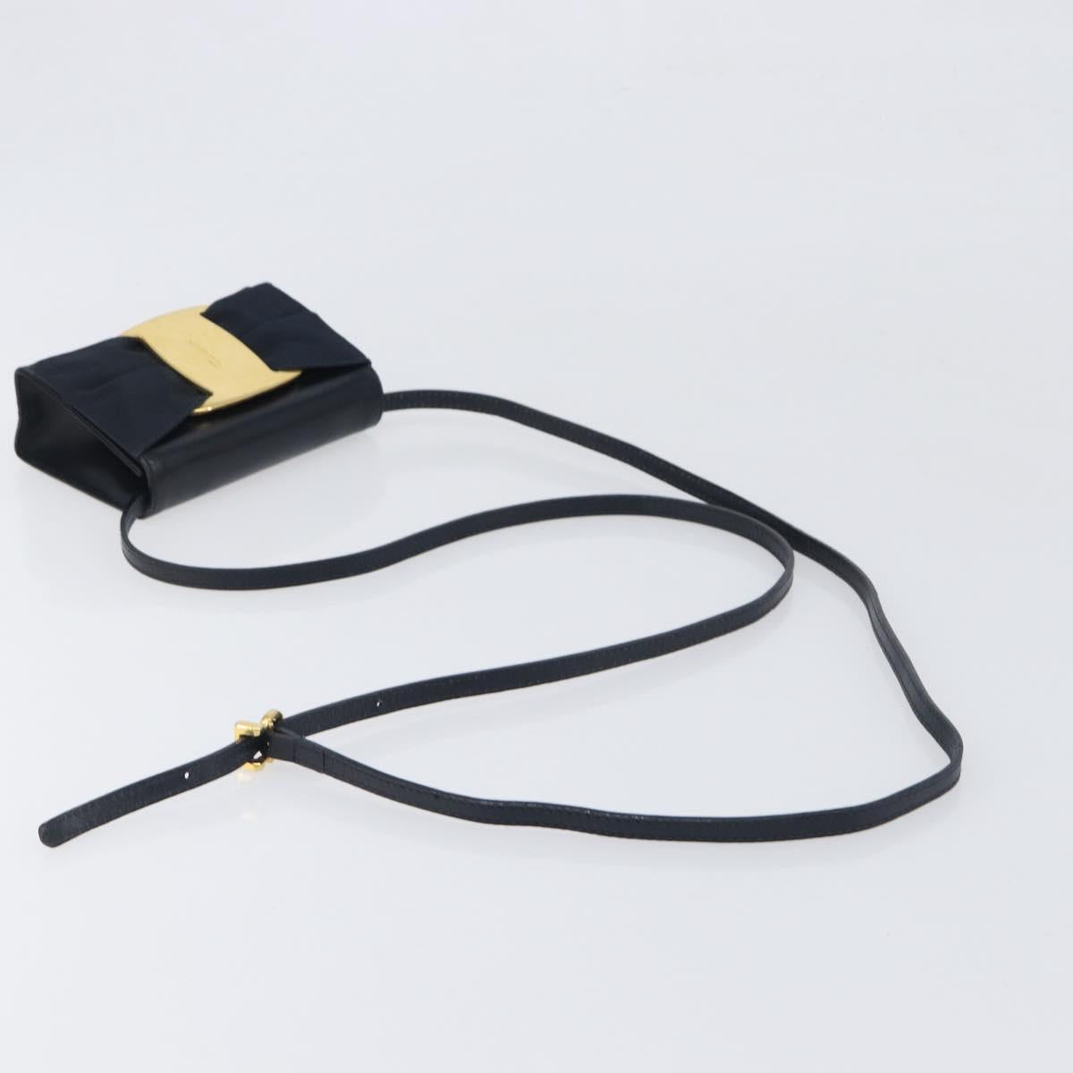 Salvatore Ferragamo Vala Shoulder Bag Canvas Navy Gold Auth 195283