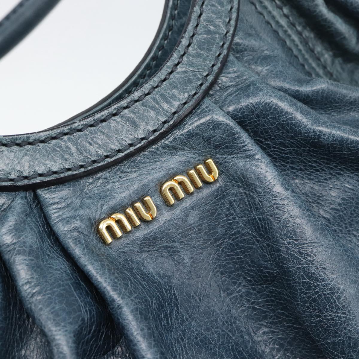 Miu Miu Shoulder Bag Leather 2way Navy Gold Auth 195286M