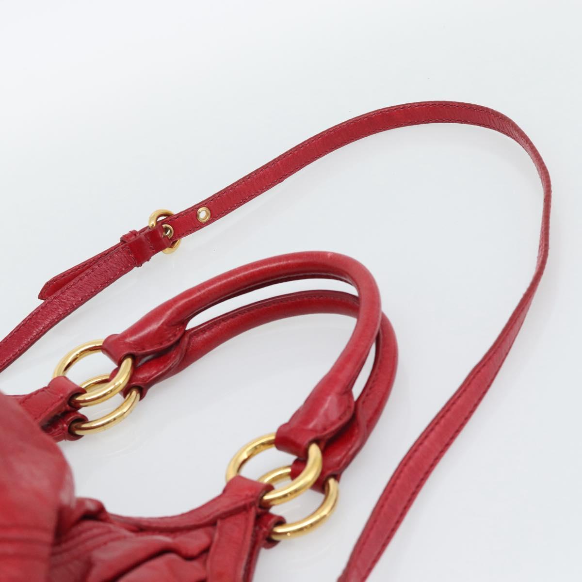 Miu Miu Shoulder Bag Leather 2way Red Gold Auth 195287M