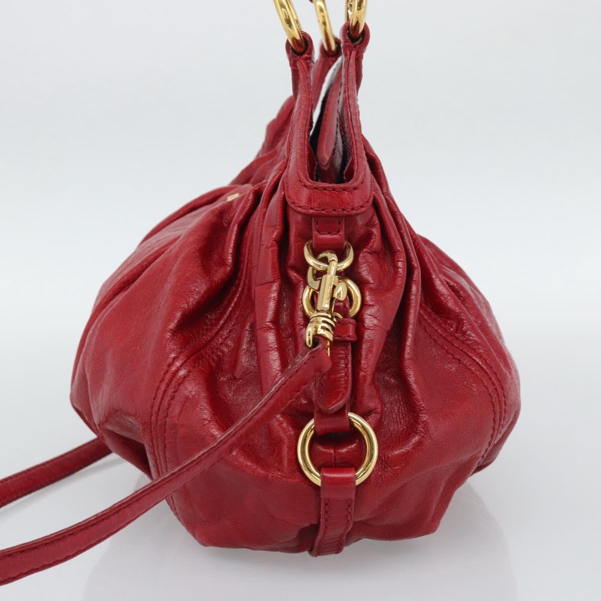 Miu Miu Shoulder Bag Leather 2way Red Gold Auth 195287M