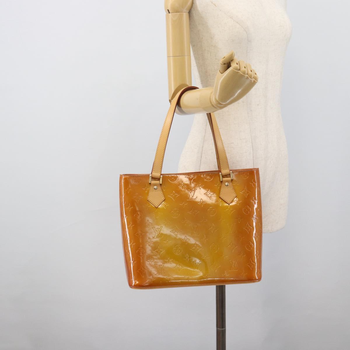 LOUIS VUITTON Monogram Vernis Houston Hand Bag Beige M91004 LV Auth 195288