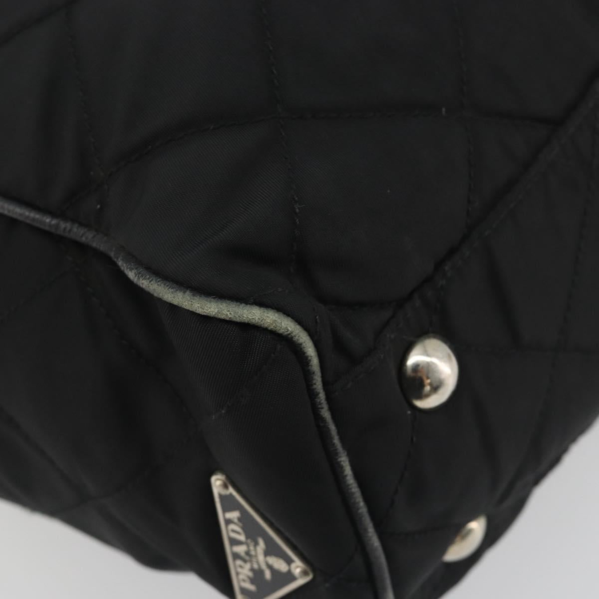 PRADA Chain Shoulder Bag Nylon Black Silver Auth 195292