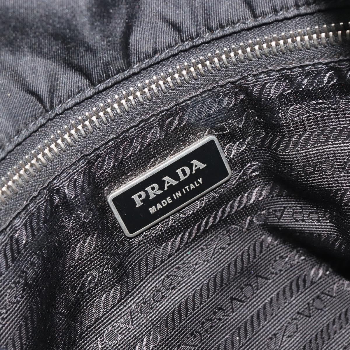 PRADA Chain Shoulder Bag Nylon Black Silver Auth 195292