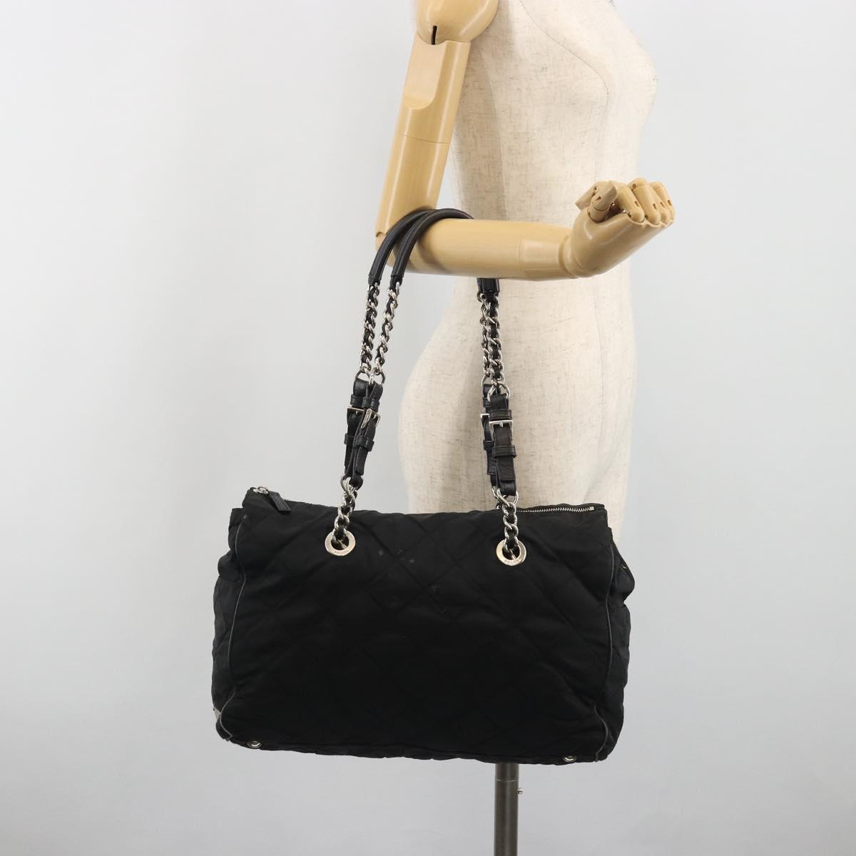 PRADA Chain Shoulder Bag Nylon Black Silver Auth 195292