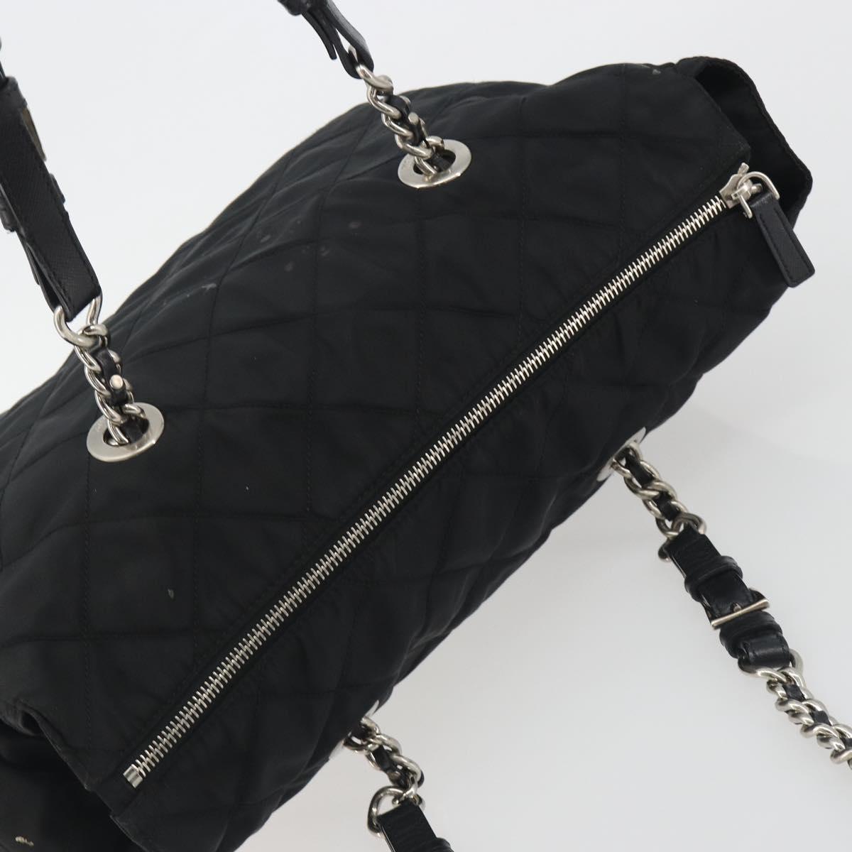 PRADA Chain Shoulder Bag Nylon Black Silver Auth 195292