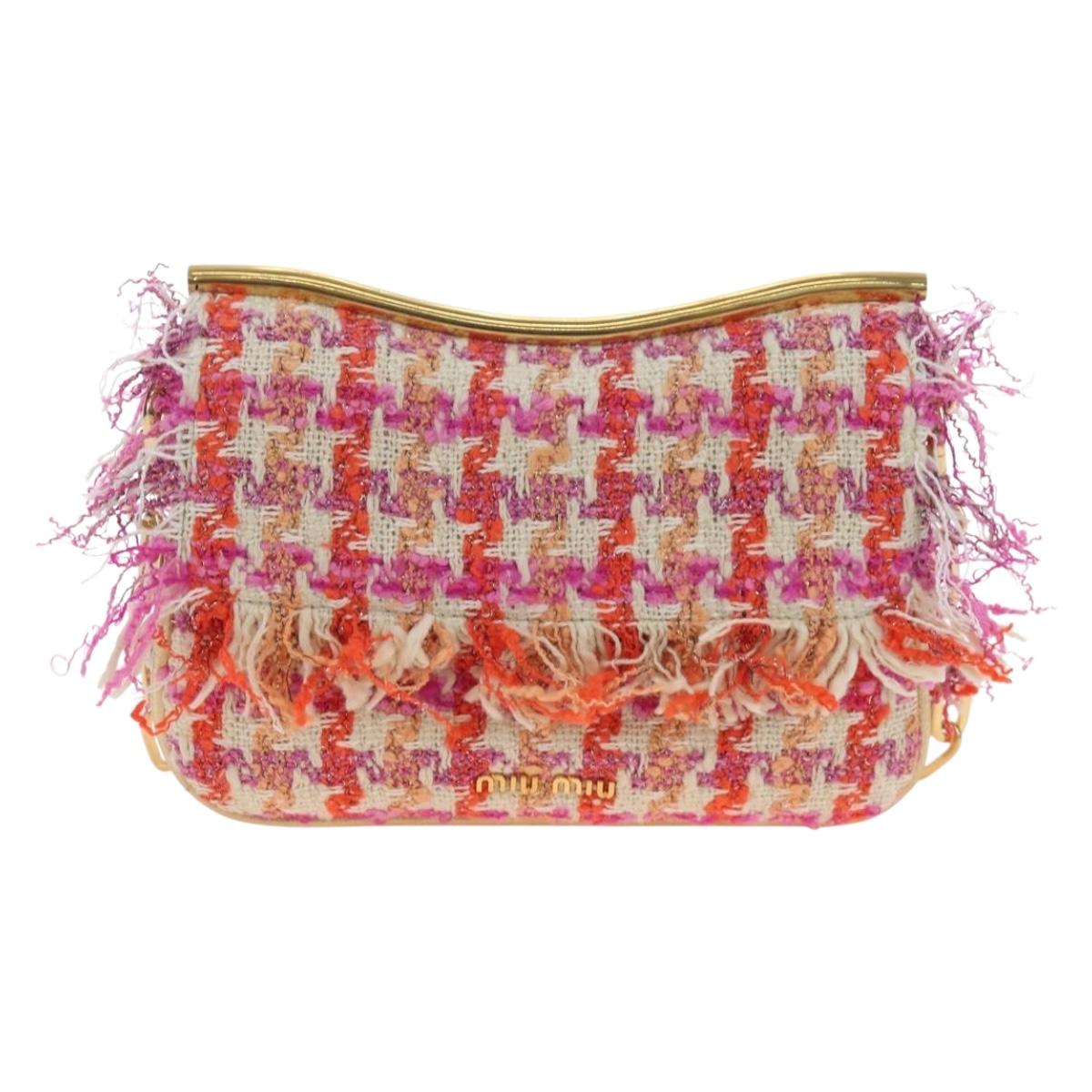 Miu Miu Chain Shoulder Bag Tweed Orange Gold Auth 195294SAM