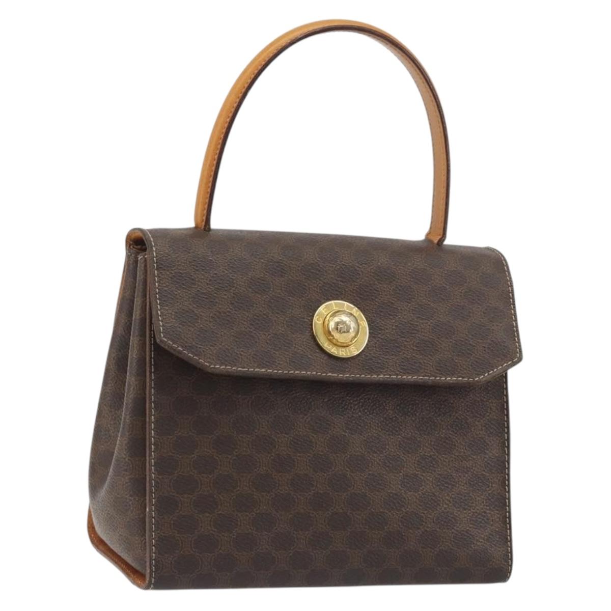 CELINE Macadam Canvas Star ball Hand Bag PVC Leather Brown Gold Auth 195298