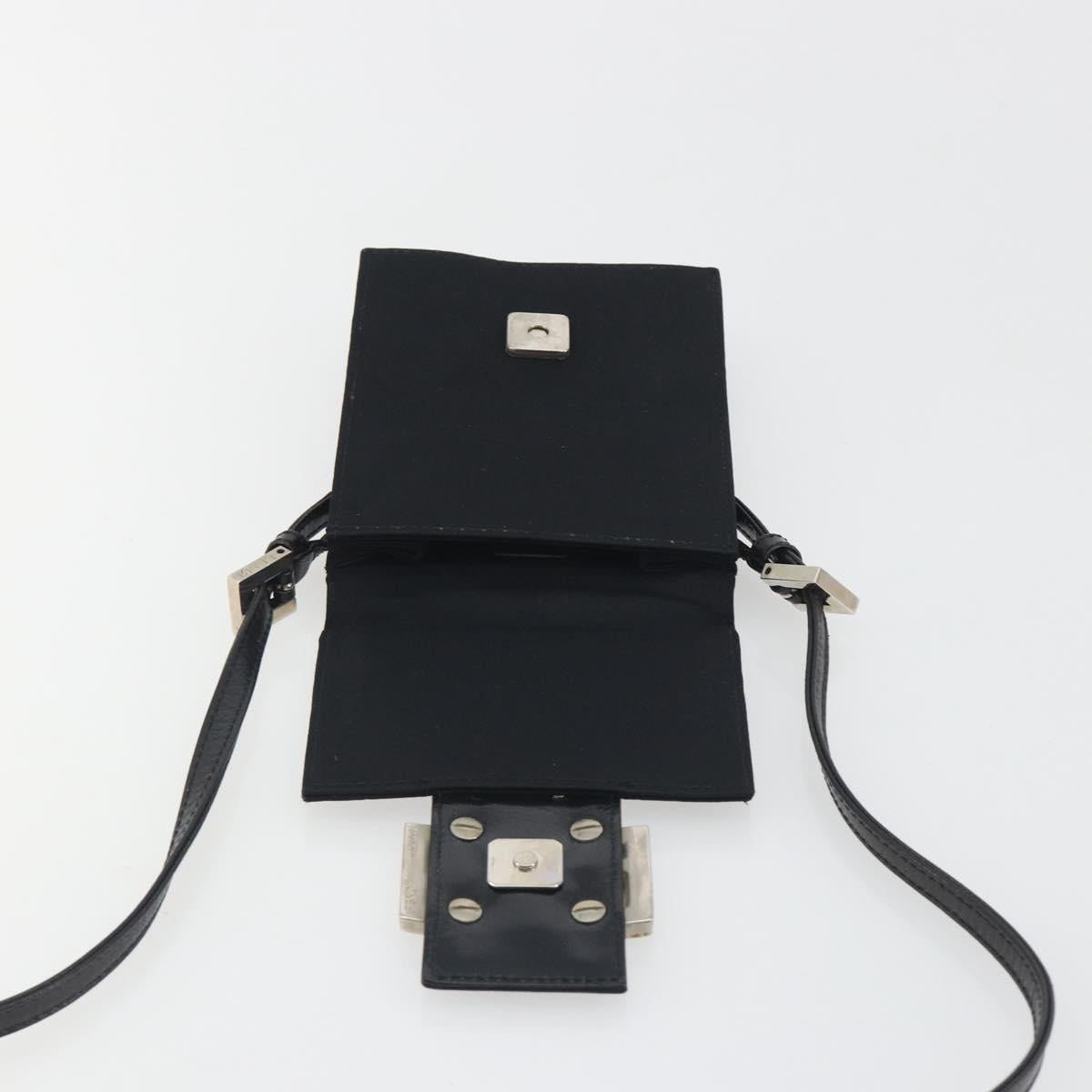 FENDI Shoulder Pouch Mamma Baguette Cotton Jersey Black Silver Auth 195300A