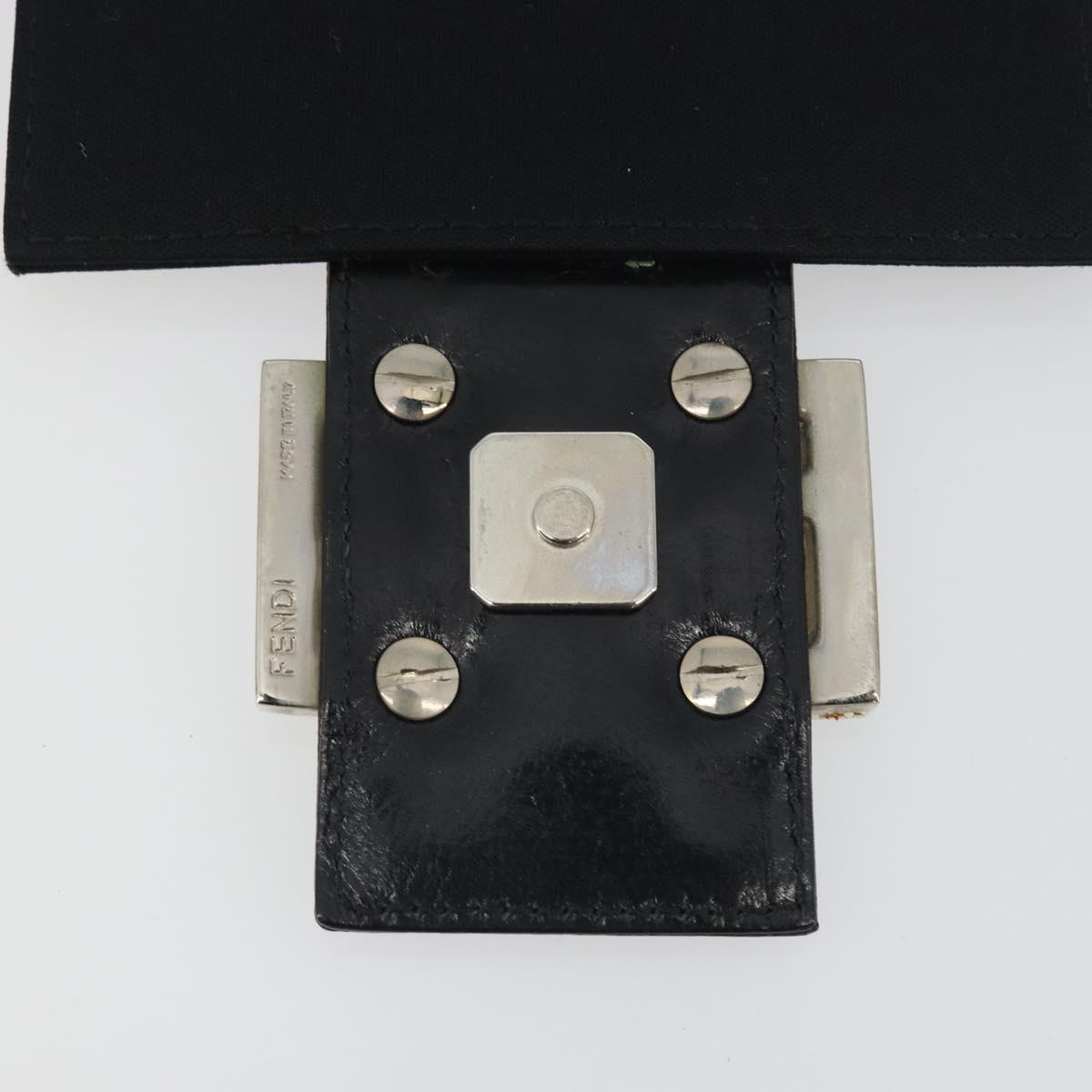 FENDI Shoulder Pouch Mamma Baguette Cotton Jersey Black Silver Auth 195300A
