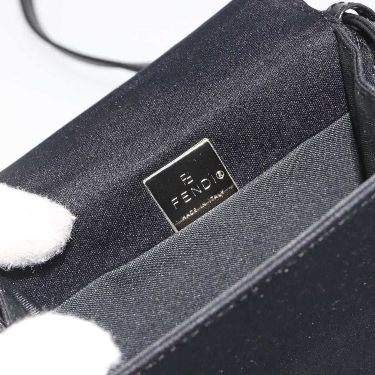 FENDI Shoulder Pouch Mamma Baguette Cotton Jersey Black Silver Auth 195300A