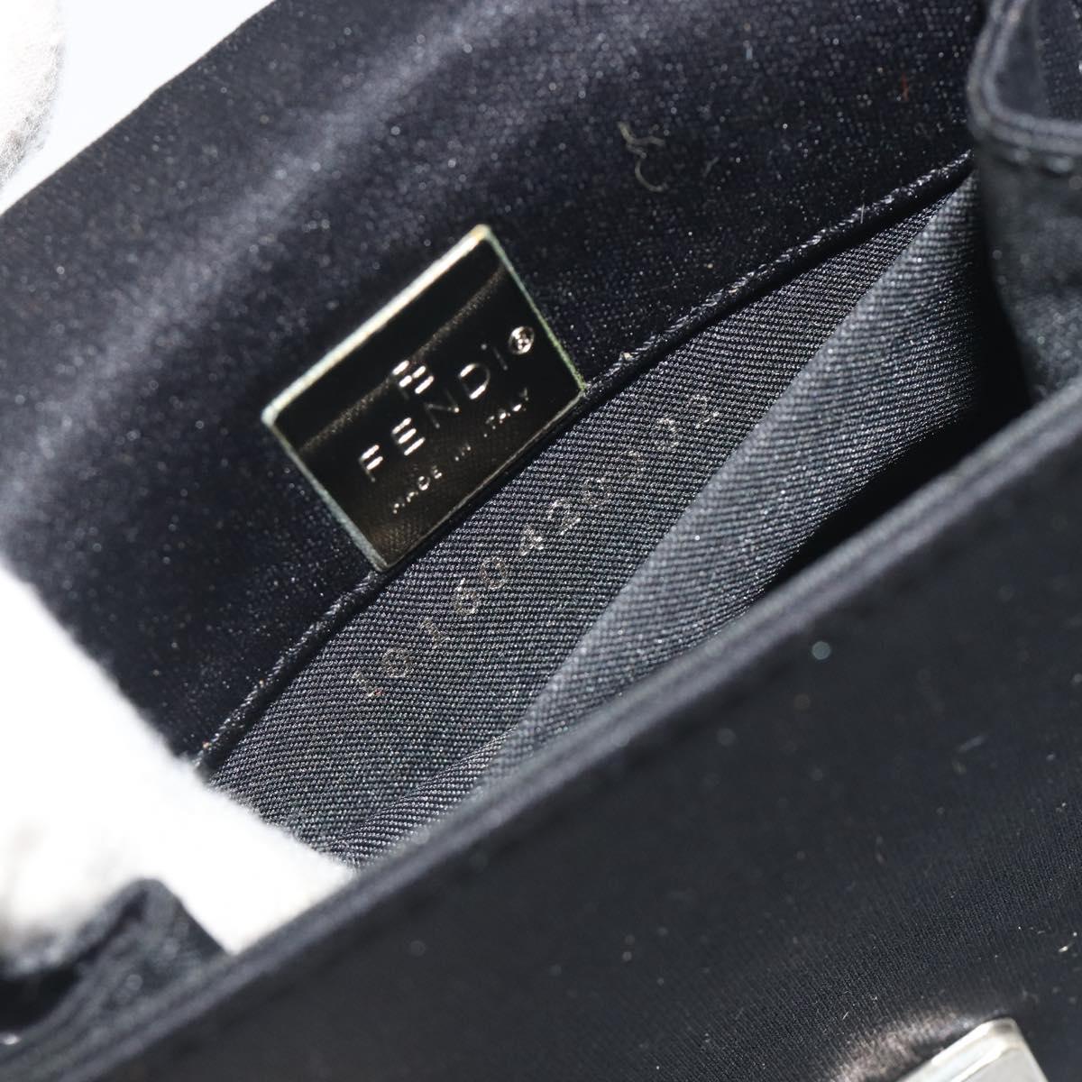 FENDI Shoulder Pouch Mamma Baguette Cotton Jersey Black Silver Auth 195300A